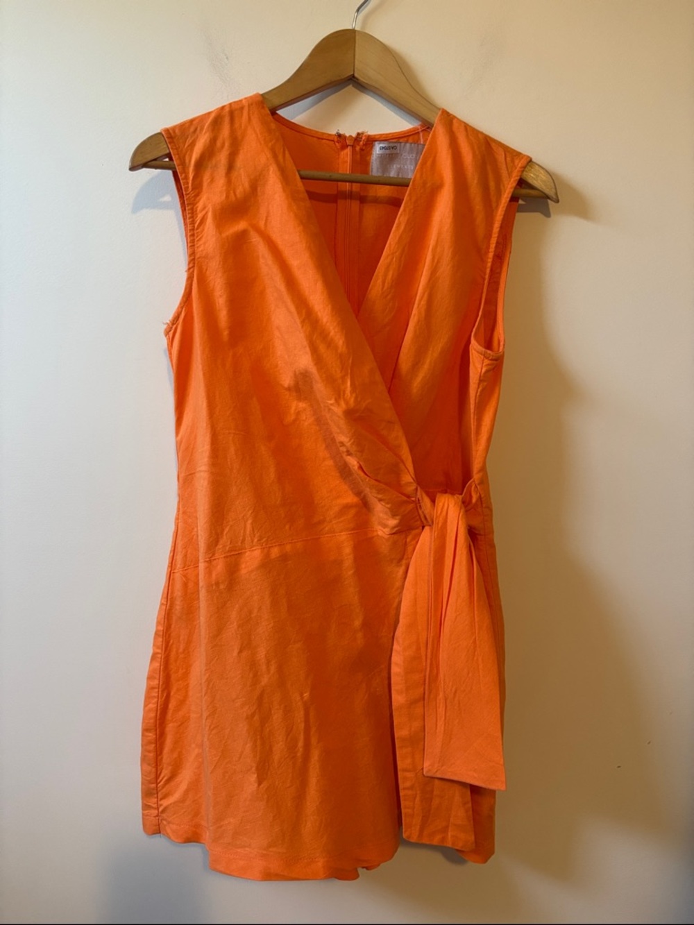 White Closet Elements Sleeveless Orange Faux Wrap Romper